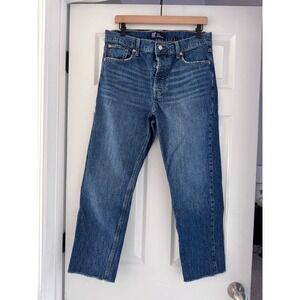 GAP High Rise Cheeky Straight Denim Jeans Women 12 31R Raw Hem